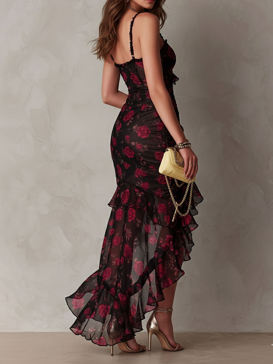 Marisole | Black & Red Floral Dress