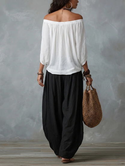 Ivorette | White Off-Shoulder Pants Set