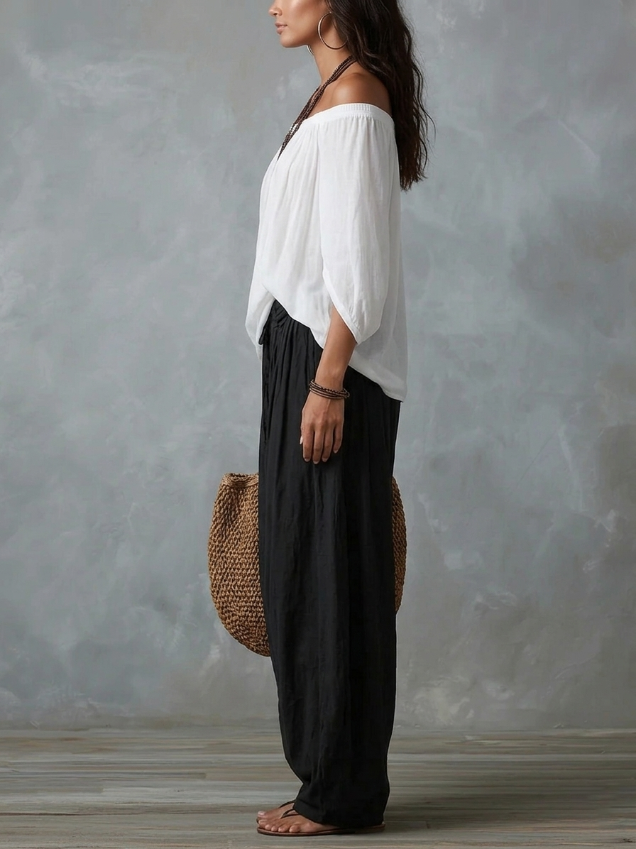 Ivorette | White Off-Shoulder Pants Set