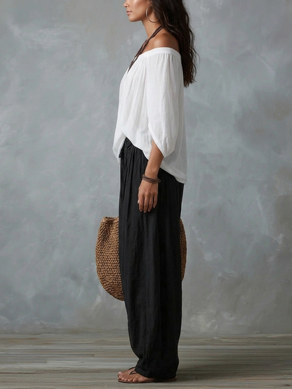 Ivorette | White Off-Shoulder Pants Set