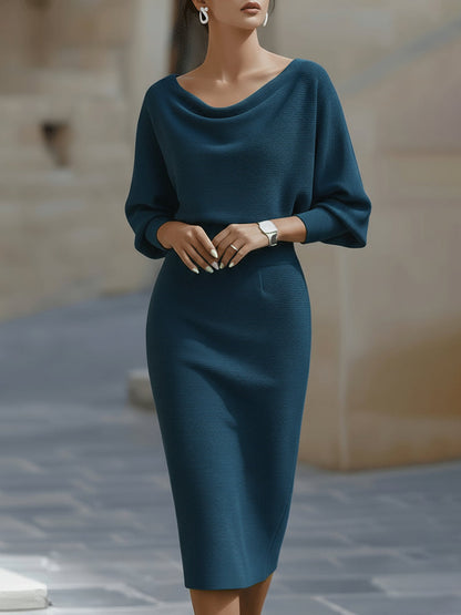 Olivia | White Draped Batwing Midi Dress
