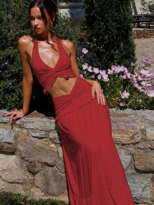 Serenity Chic | Ruched Ruffle Two-Piece Skirt Set