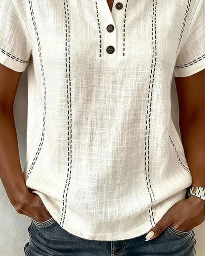 Linda | Casual Button V-Neck Tee