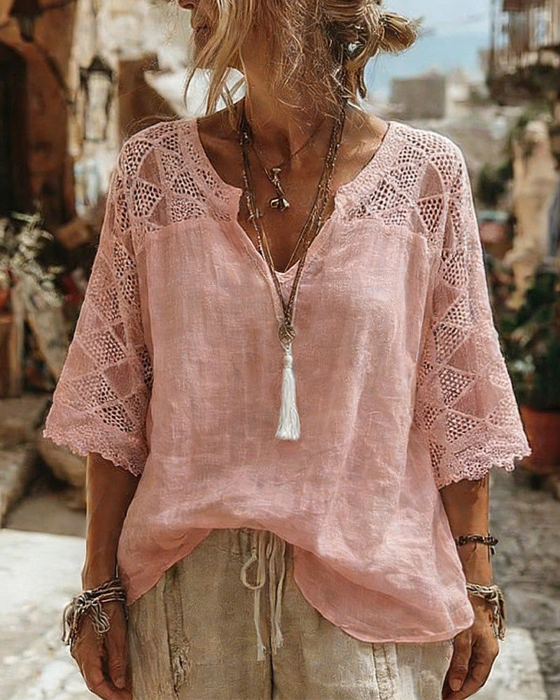 Cynthia | V-Neck Blouse with Lace Detail