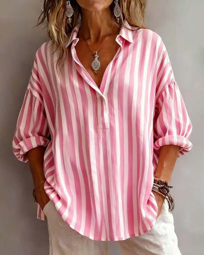 Deborah | Wide Striped Blouse with Collar