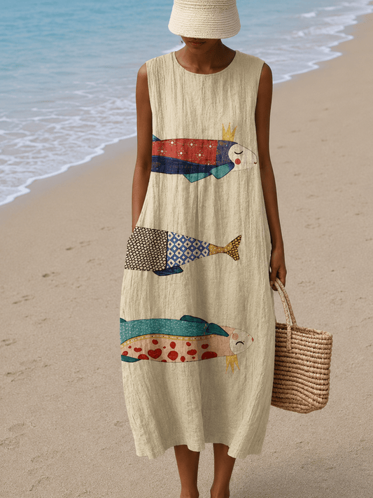 Addison - Women's Sleeveless Printed Beach Midi Dress Loose - Alira - Boutique