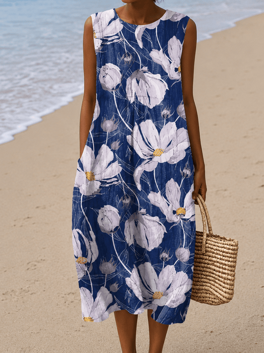 Alice - Women's Sleeveless Printed Beach Midi Dress Loose - Alira - Boutique