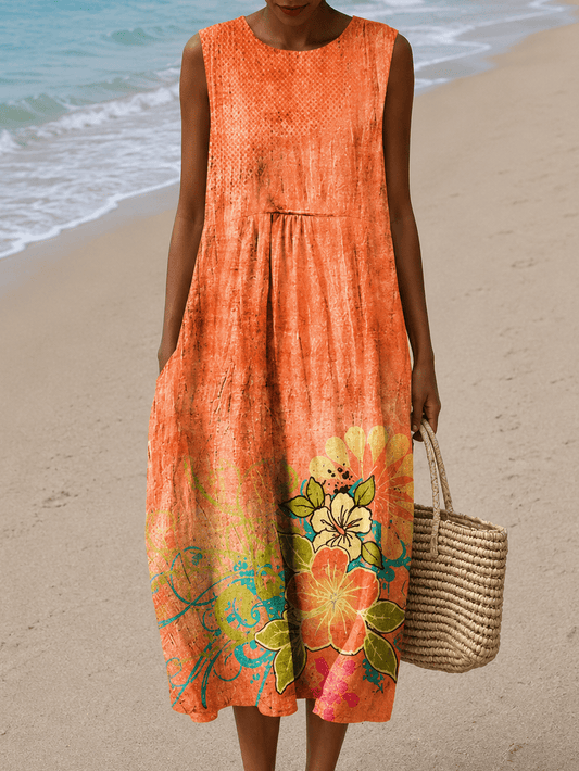 Allison - Women's Sleeveless Printed Beach Midi Dress Loose - Alira - Boutique