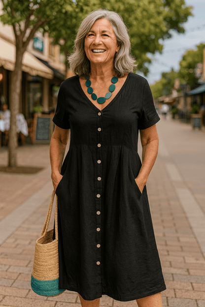 Anna | Everyday Comfort Cotton–Linen Midi Dress (AU 10–24) - Alira - Boutique