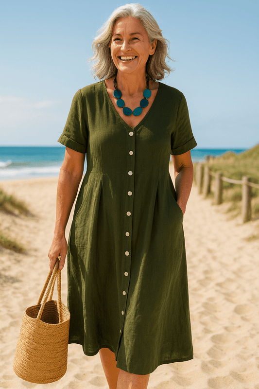 Anna | Everyday Comfort Cotton–Linen Midi Dress (AU 10–24) - Alira - Boutique