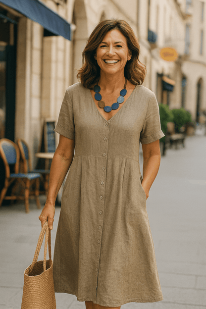 Anna | Everyday Comfort Cotton–Linen Midi Dress (AU 10–24) - Alira - Boutique