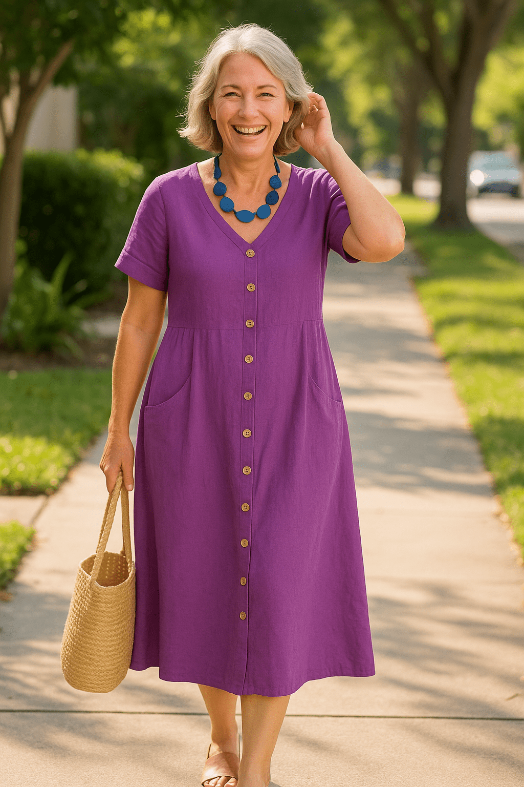 Anna | Everyday Comfort Cotton–Linen Midi Dress (AU 10–24) - Alira - Boutique
