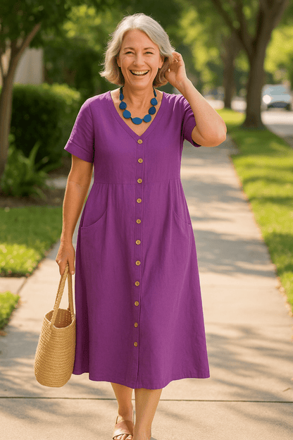 Anna | Everyday Comfort Cotton–Linen Midi Dress (AU 10–24) - Alira - Boutique