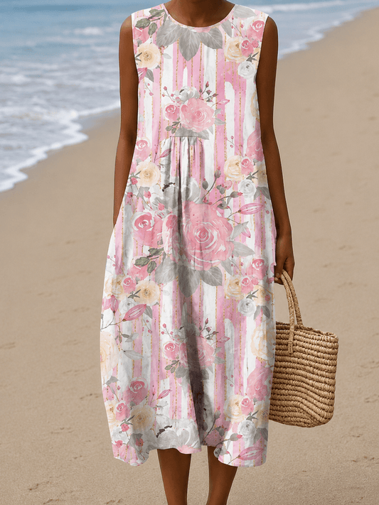 Aria - Women's Sleeveless Printed Beach Midi Dress Loose - Alira - Boutique