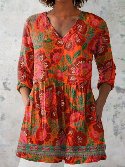 Aubrey | Ethnic Summer Floral V-Neck Shirt - Alira - Boutique