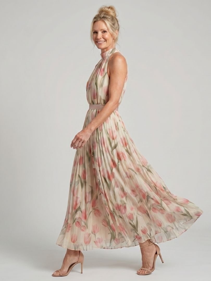 Aurelle™ Halter Neck Floral Midi Dress - Alira - Boutique