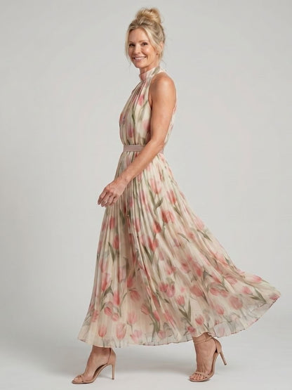 Aurelle™ Halter Neck Floral Midi Dress - Alira - Boutique