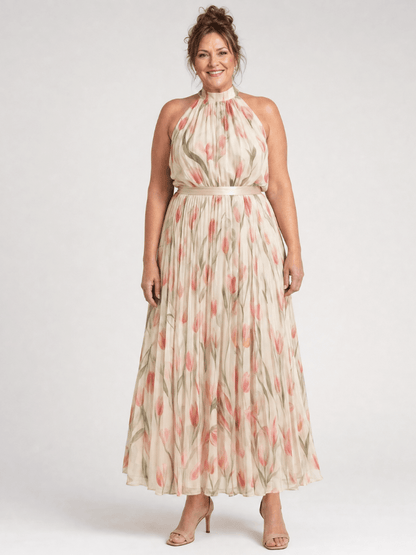 Aurelle™ Halter Neck Floral Midi Dress - Alira - Boutique