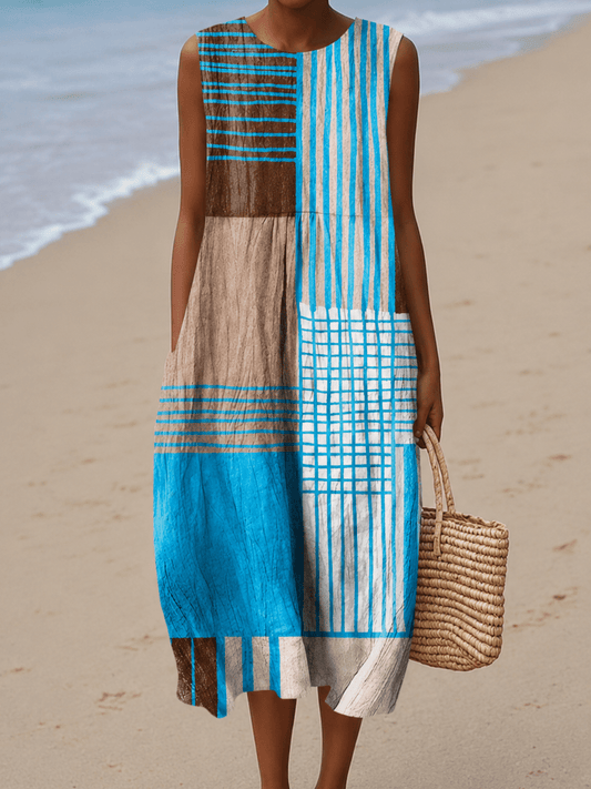 Autumn - Women's Sleeveless Printed Beach Midi Dress Loose - Alira - Boutique