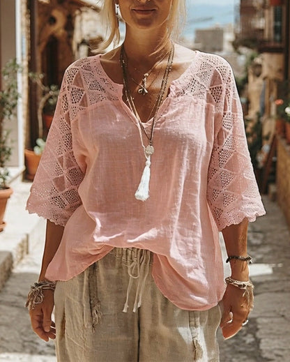 Cynthia | V-Neck Blouse with Lace Detail