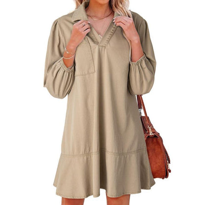 Gemma | Classic Soft Washed Denim Puff Sleeve Dress