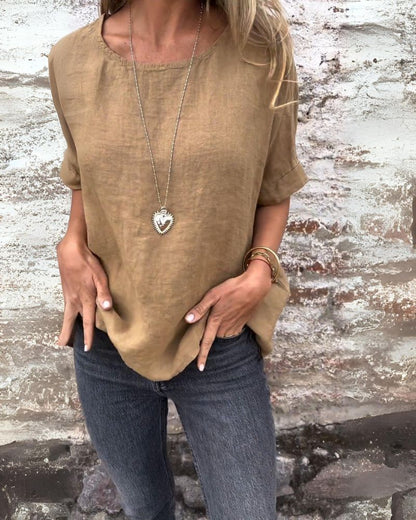 BAUA - Round Neck Cotton And Linen T-Shirt - Alira - Boutique
