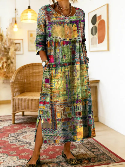 Manuela | Printed Dress with Ethnic Patchwork