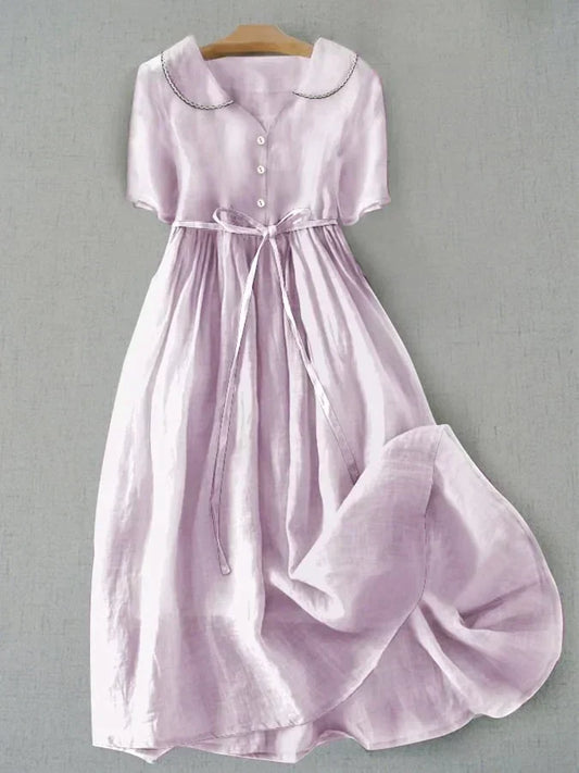 Isla | Elegant Cotton Linen Mid Sleeve Dress