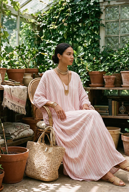 Cleo | Pink Striped Kaftan Dress