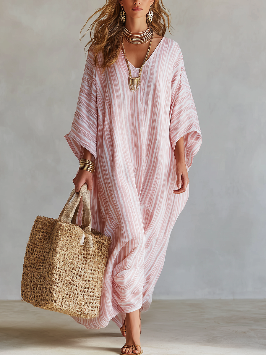 Cleo | Pink Striped Kaftan Dress