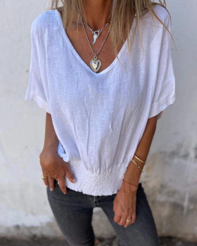 BOMIA - Comfortable Waisted T-shirt with V-neckline - Alira - Boutique