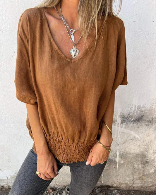 BOMIA - Comfortable Waisted T-shirt with V-neckline - Alira - Boutique
