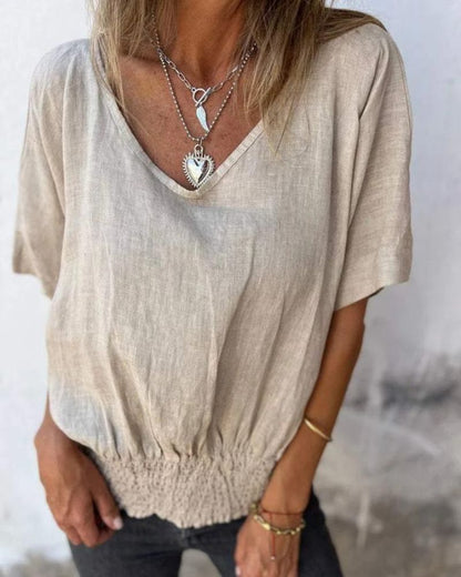 BOMIA - Comfortable Waisted T-shirt with V-neckline - Alira - Boutique