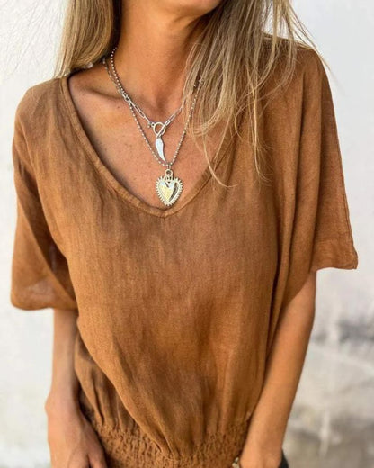 BOMIA - Comfortable Waisted T-shirt with V-neckline - Alira - Boutique