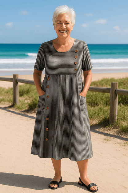Brienne | Striped Midi Dress – Effortless Comfort, Everyday Confidence - Alira - Boutique