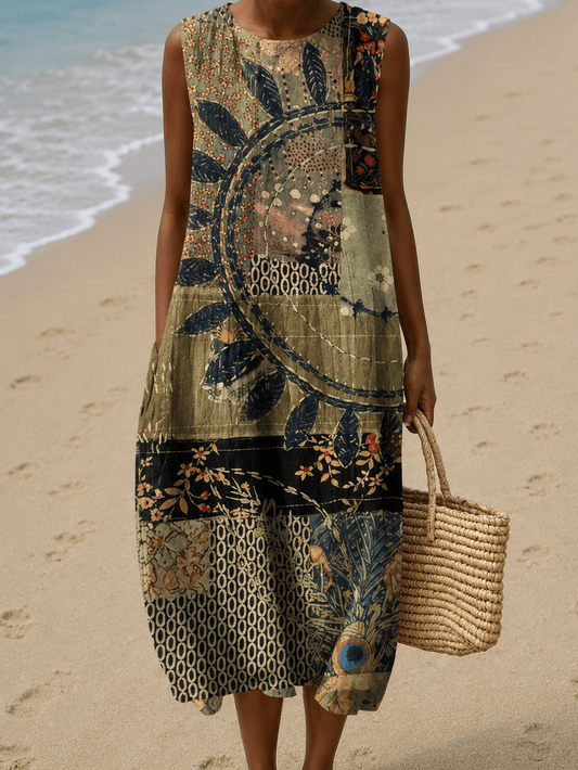 Brooke - Women's Sleeveless Printed Midi Casual Dress - Alira - Boutique