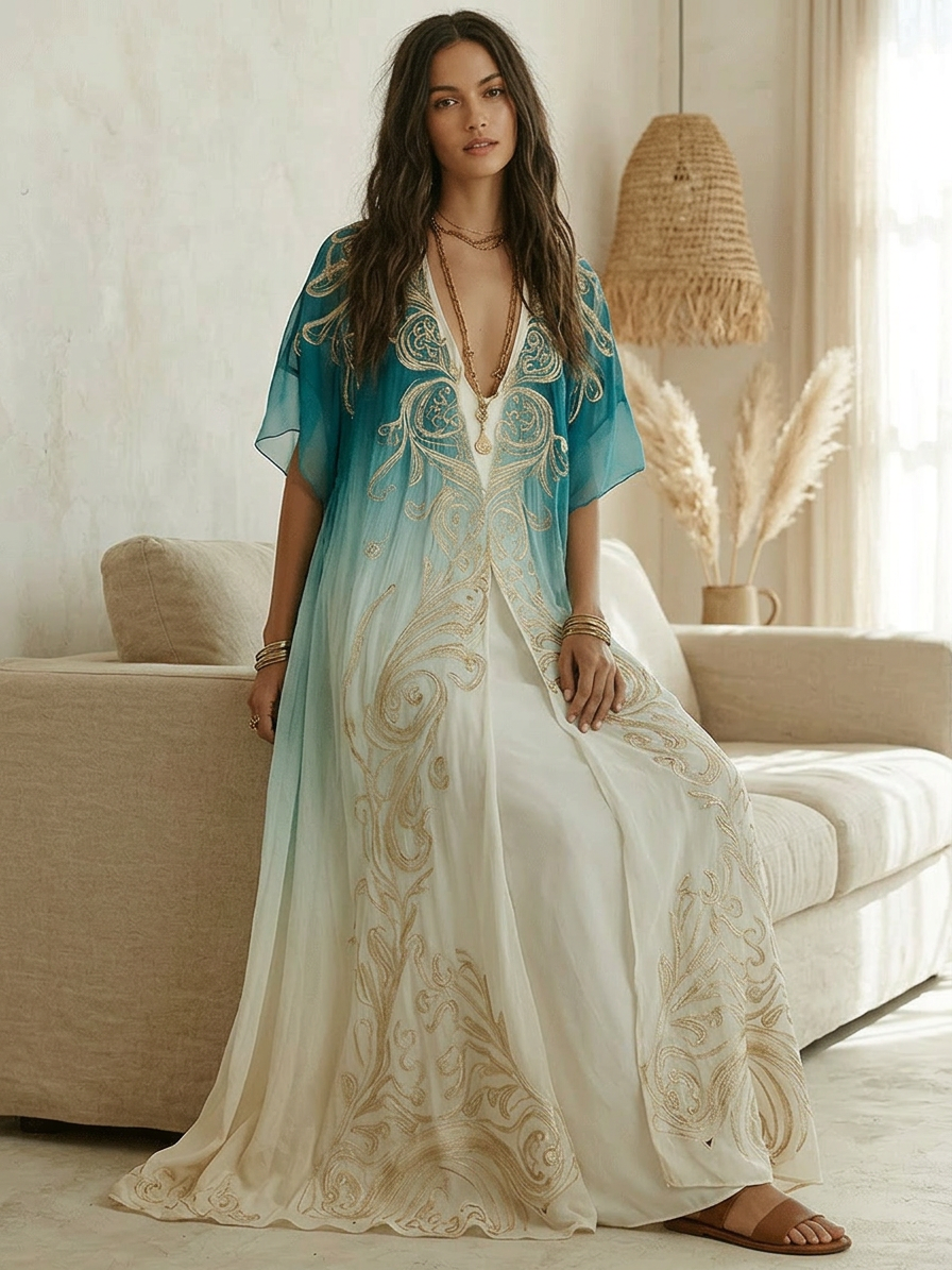 Piper | Aqua Ombre Kaftan Maxi Dress