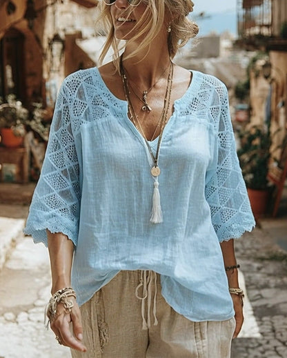 Cynthia | V-Neck Blouse with Lace Detail