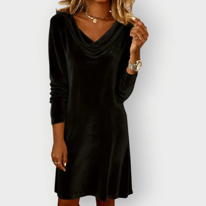 Ryvanna | Elegant Drape Neck Velvet Dress