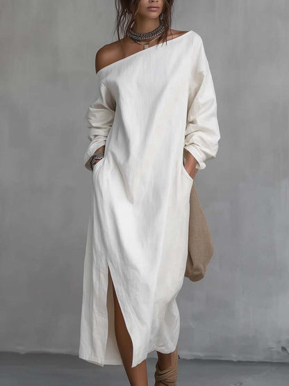 Kit | One-Shoulder Linen Midi Dress