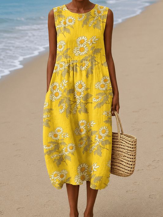 Cameron - Women's Sleeveless Printed Beach Midi Dress Loose - Alira - Boutique