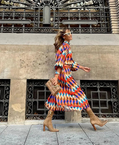 Cassandra - Vibrant Geometric Dress - Alira - Boutique