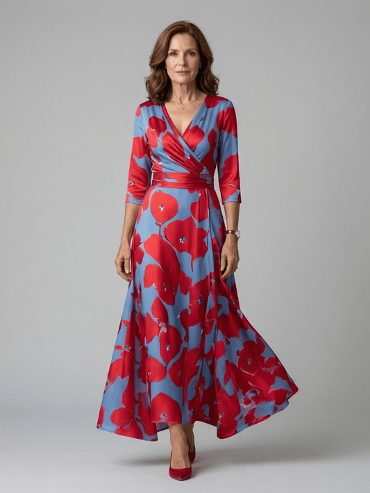 Celine | Midi Dress with Wrap Collar - Alira - Boutique