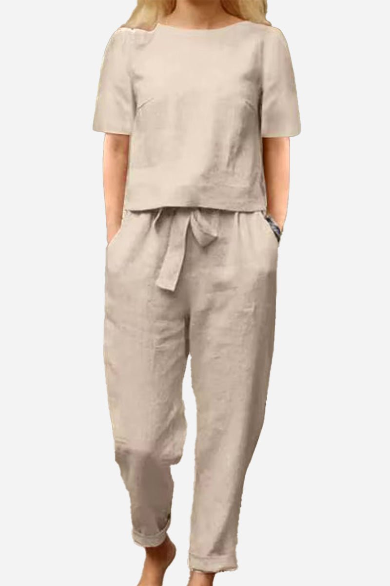 Cotton-Linen Blend Monochrome Two-Piece Set - Alira - Boutique