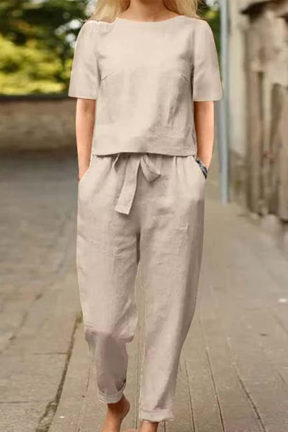 Cotton-Linen Blend Monochrome Two-Piece Set - Alira - Boutique