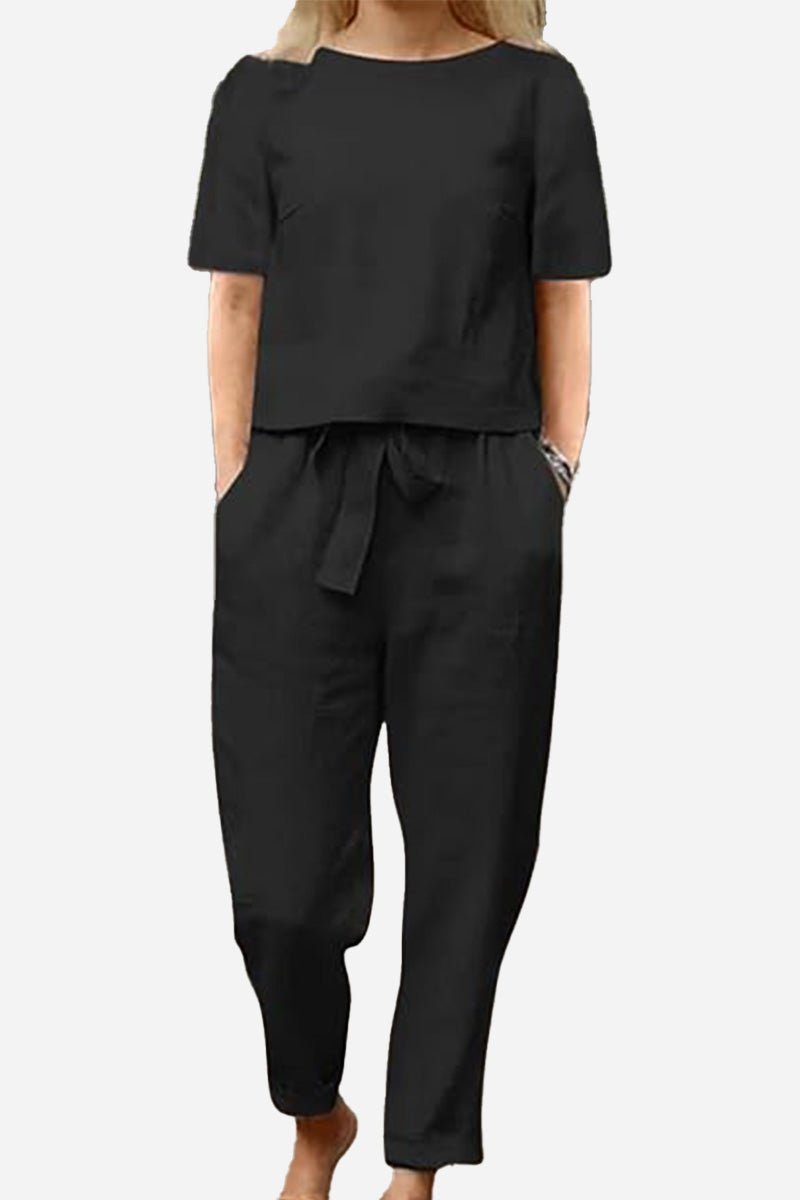 Cotton-Linen Blend Monochrome Two-Piece Set - Alira - Boutique