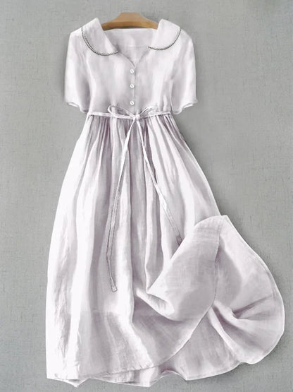 Isla | Elegant Cotton Linen Mid Sleeve Dress