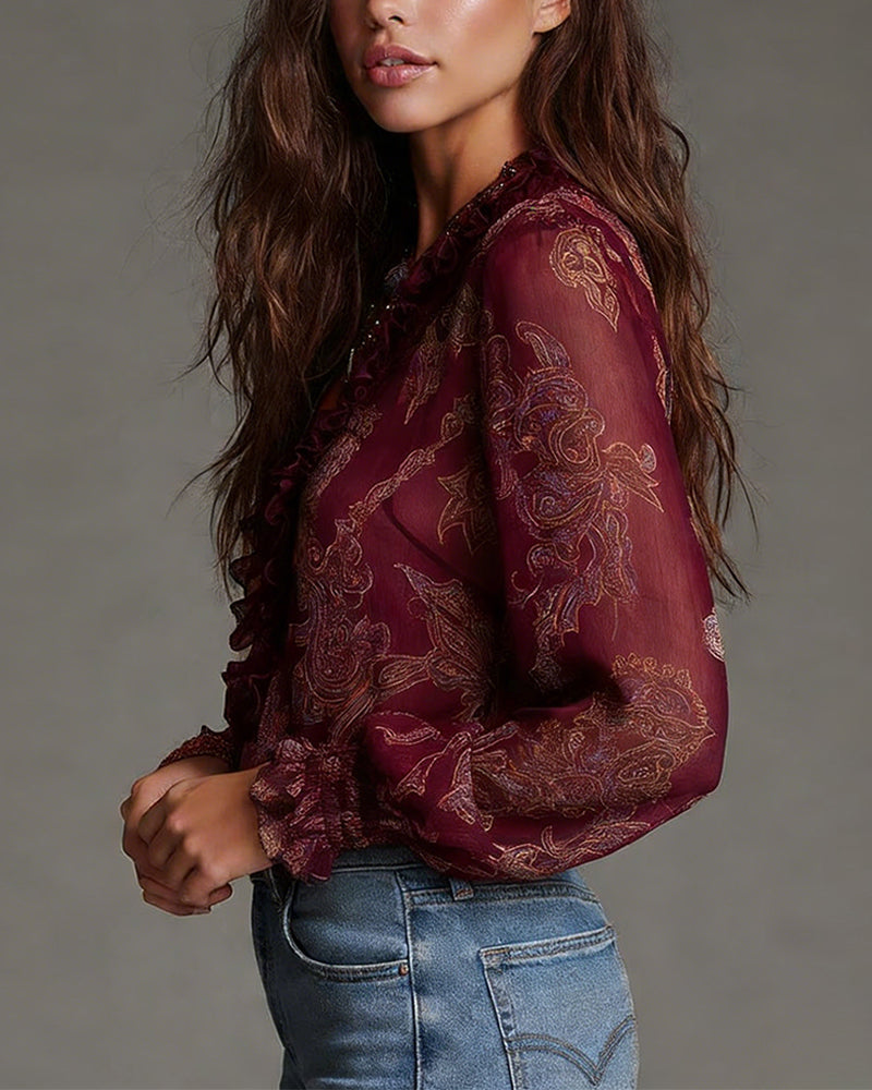Demi | Zip Ruffled Retro Blouse