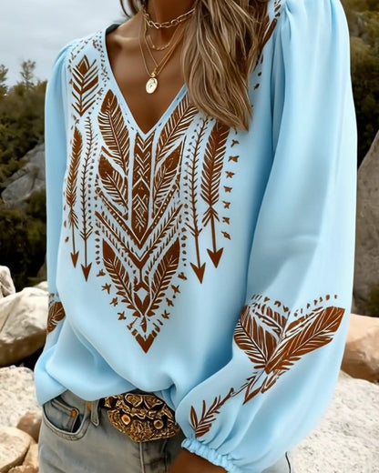 Sandra | Puffed Sleeve Blouse with Wide V-Neck