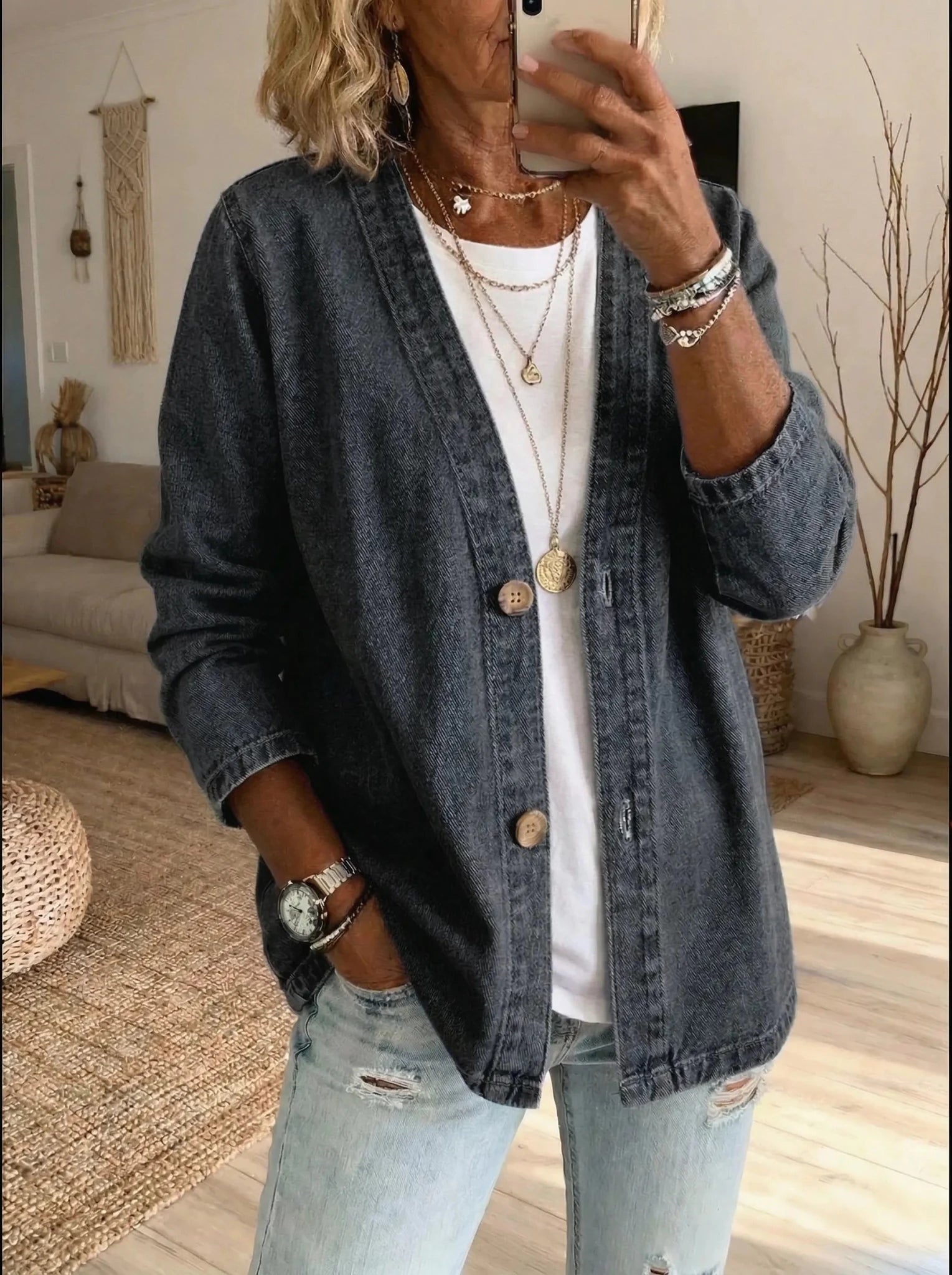 Daria - Denim Button Coat - Alira - Boutique
